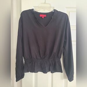 Jennifer Lopez Black Long Sleeve V-Neck Peplum Top